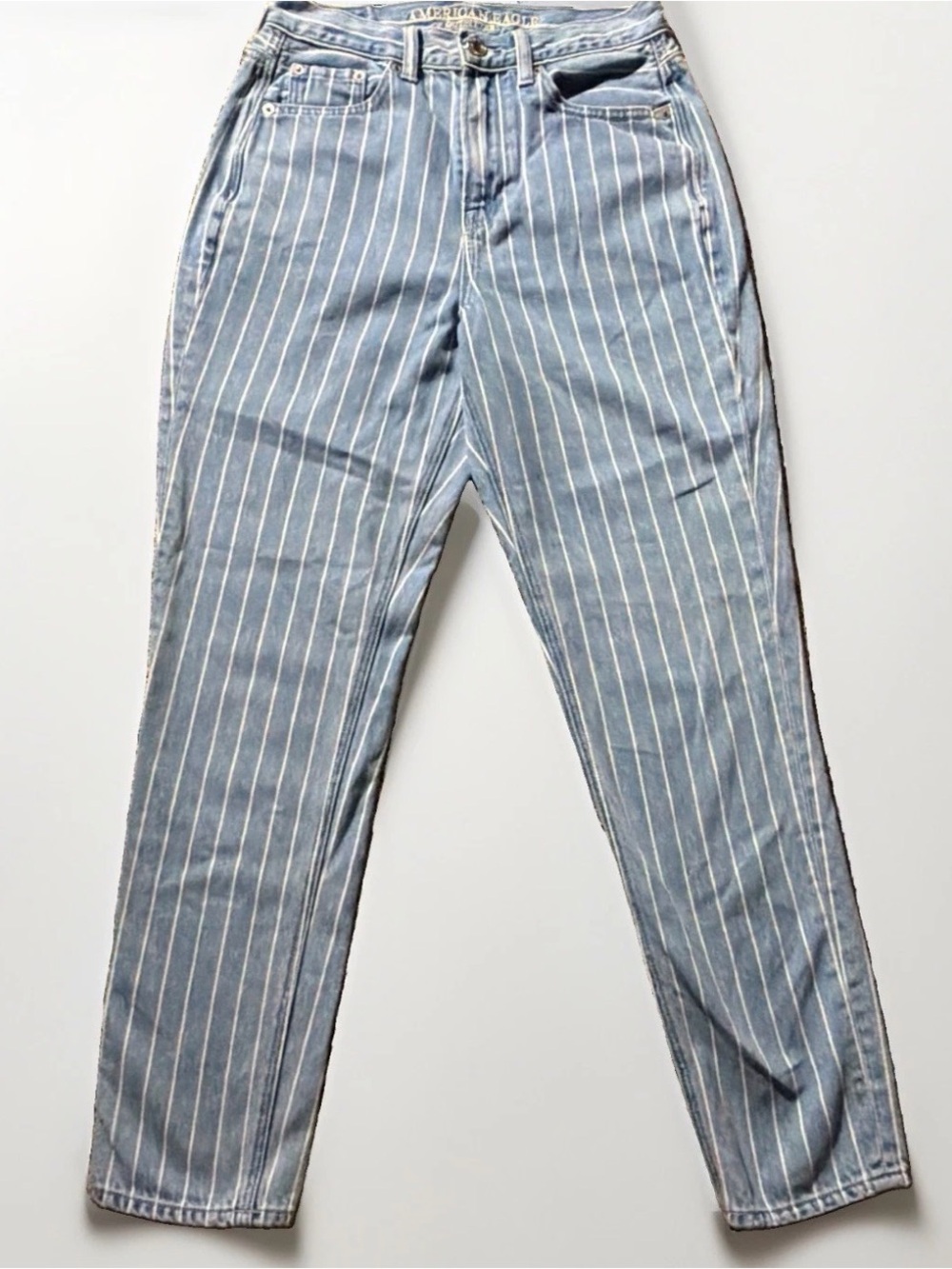 American Eagle Outfitters Light Blue Pinstripe Slim-Straight Jeans